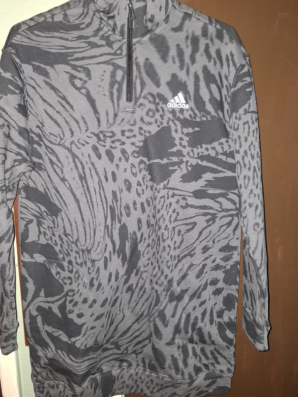 Adidas Future Icons Hybrid Animal Print Cotton Loose Half-Zip top